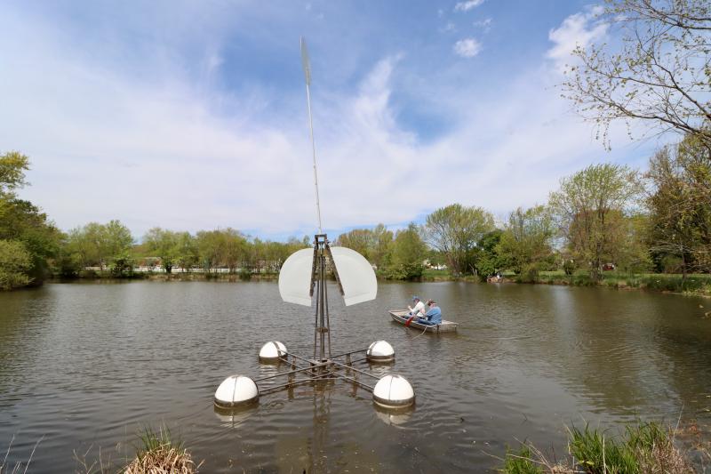 “M.T. Skirt” is one of six wind-driven sculptures placed around George H.P. Smith Park for this year’s temporary art exhibit.